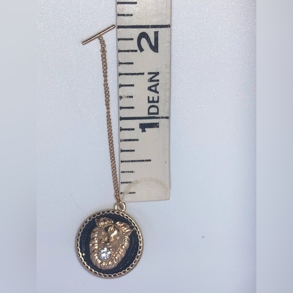 Vtg Gold Tone Black Enamel Rhinestone Lion Coin Threader Earrings 2.9” - Picture 6 of 6